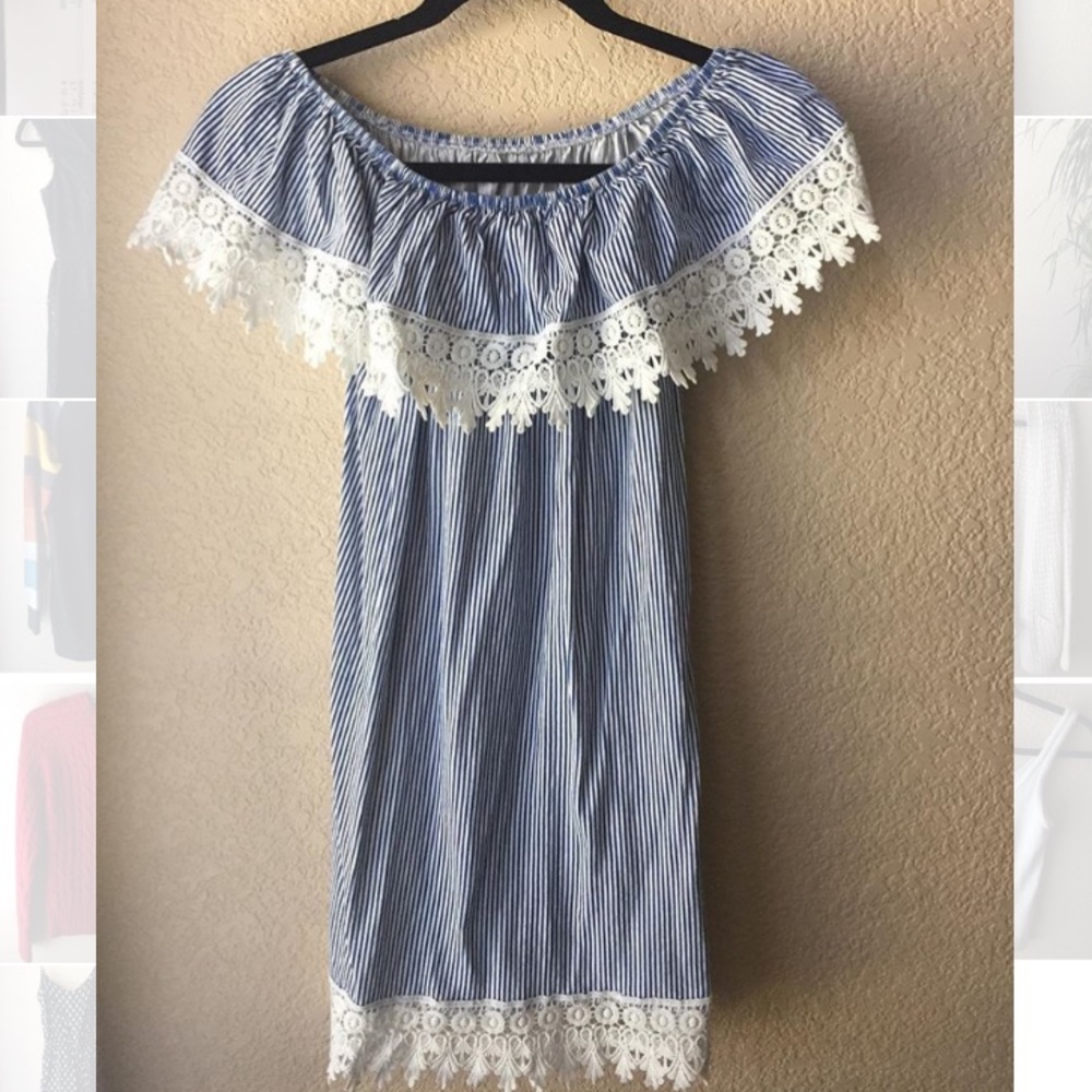 A summer dress with strapless shoulders
